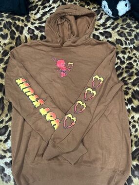 women’s “hot stuff” Brown Graphic Hoodie with Devil Heart Motif